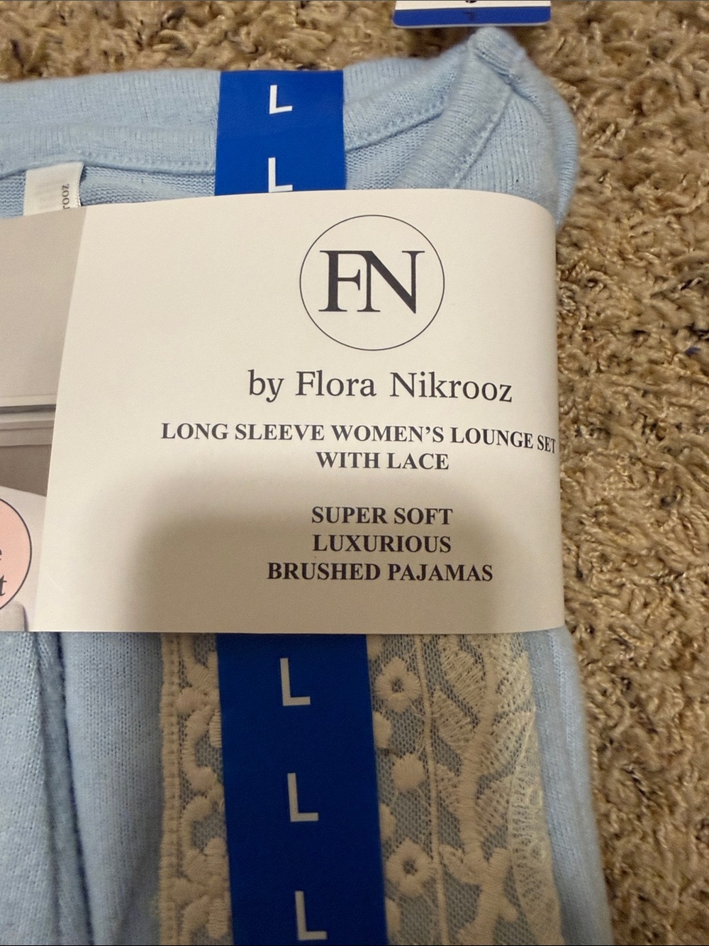 Flora Nikrooz Light Blue & White Lace Long Sleeve Women's Pajama Set - Picture 2 of 5